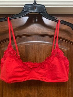 Skims Fits Everybody Lace Scoop Neck Bralette In Red Sz Large